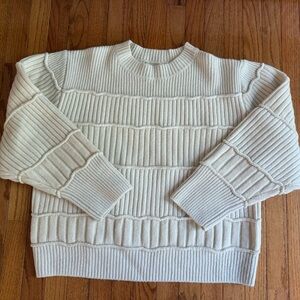 100% wool Zara Cream Ribbed Crew Neck Sweater